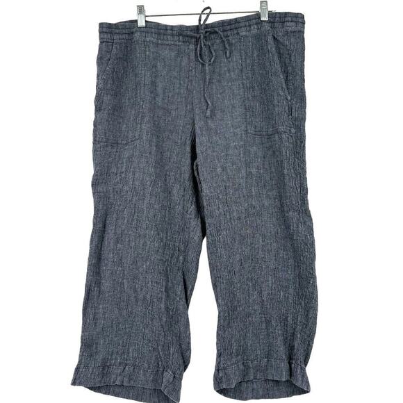 Pure J. Jill Cropped Wide Leg Pants Linen Blend Stretch Pull On Gray Petite XL - Picture 1 of 11